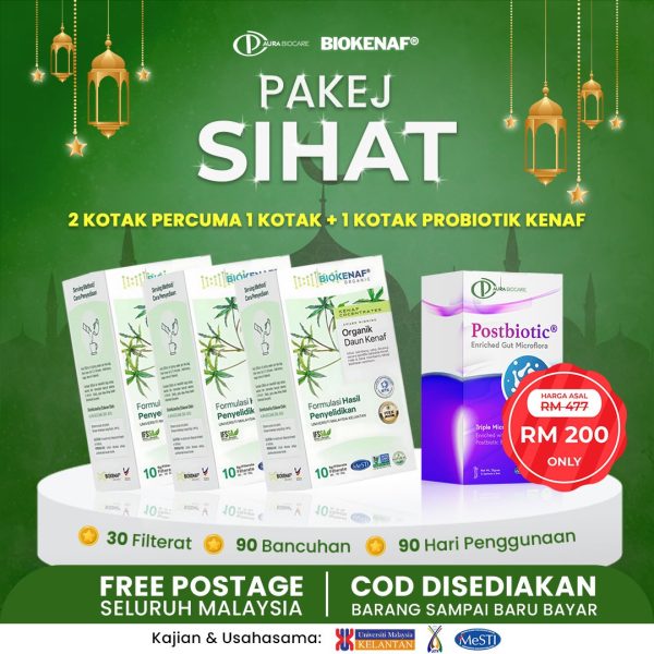 Pakej Sihat (3 Kotak Biokenaf) + FREE 1 Box Postbiotic + FREE Postage (Banking Online)