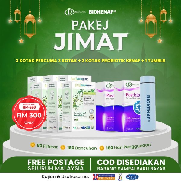 Pakej Jimat (6 Kotak Biokenaf) + FREE 2 Box Postbiotic + FREE Tumblr Biokenaf + FREE Postage (Banking Online)