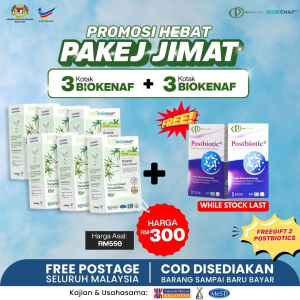 Pakej Jimat (6 Kotak Biokenaf) + FREE 2 Box Postbiotic + FREE Postage (Banking Online)