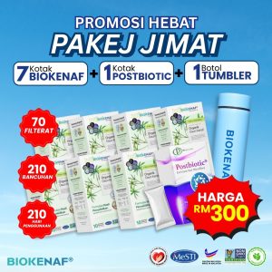Pakej Jimat (7 Box Biokenaf + 1 Box Postbiotik + TUMBLR + Free Postage)